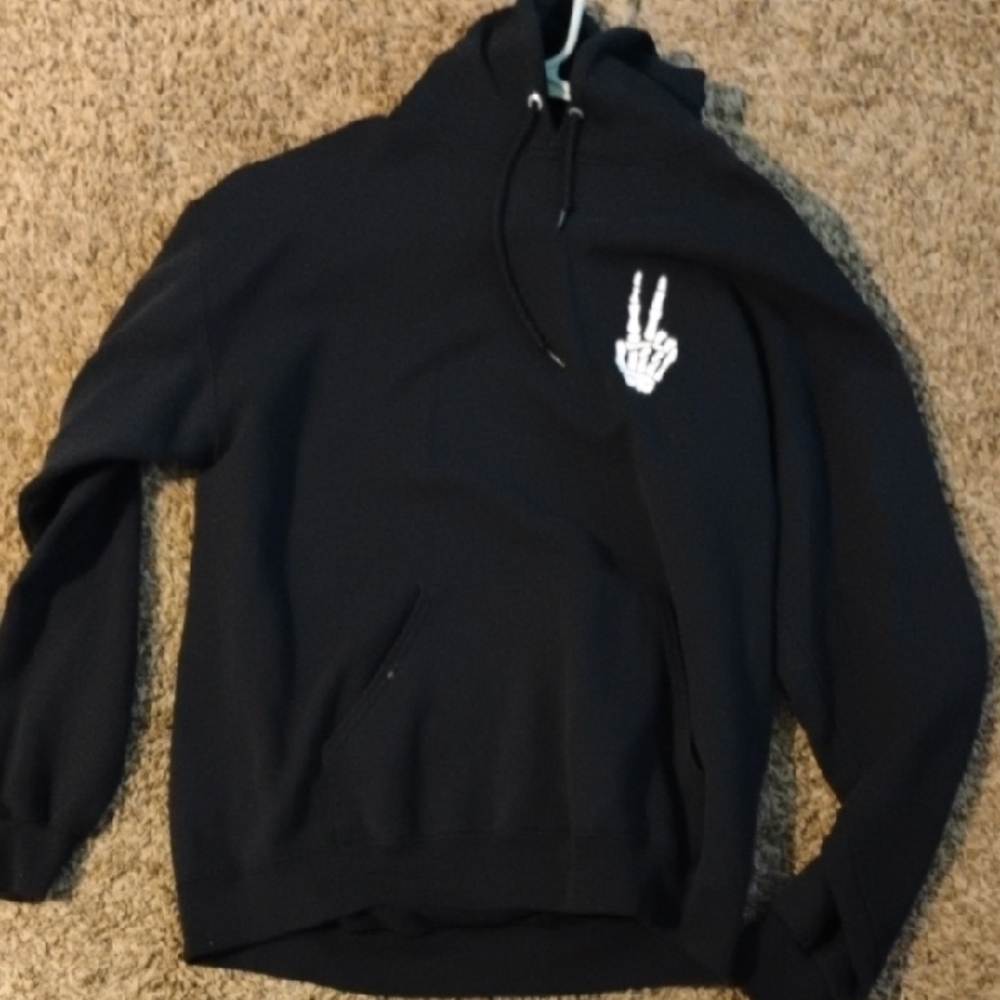 Black Hoodie with Peace Sign Embroidery